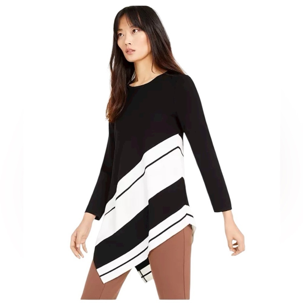 Alfani Asymmetrical Striped Sweater Black White Colorblock Knit Women’s 2X